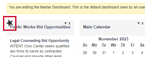 The Featured Indicator, a star, on the newly added widget.