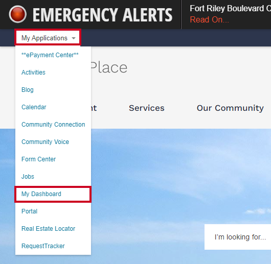 The My Applications dropdown menu allows residents to quickly navigate to other commonly used applications on the website.