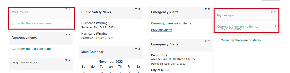 When moving the My Groups widget from one location to another, the moving widget becomes semi-transparent so the user can see where they are placing the widget more easily.