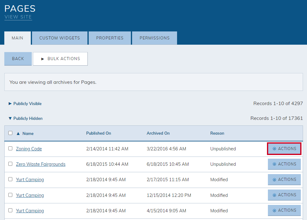 Archive Actions Hidden.