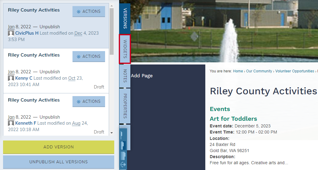 Widgets tab.
