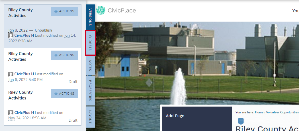 Widgets tab.