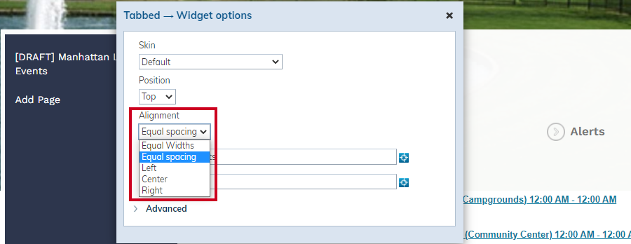 alignment options.