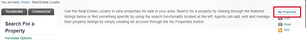 Front End My Properties Button.
