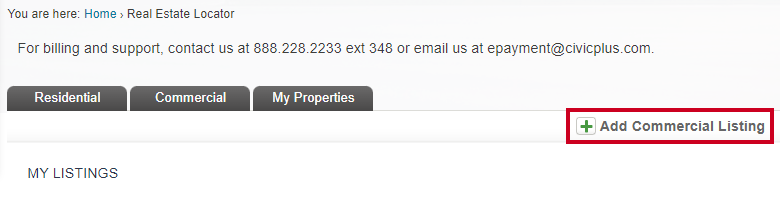 Front End Add Commercial Listing Button.
