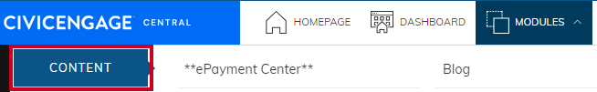Web Central Modules Dropdown Content Tab Highlighted.