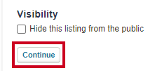 Front End Listing Information Continue Button.