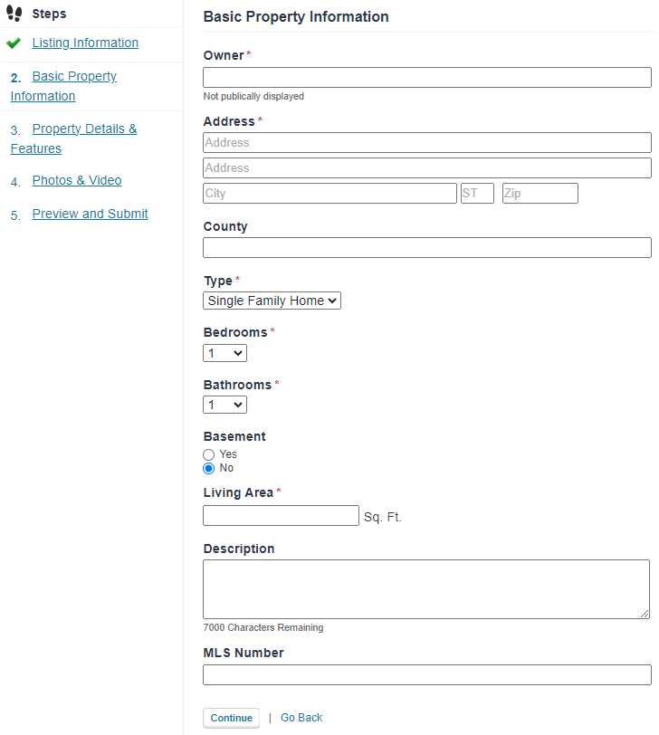 Front End Basic Property Information.