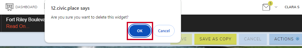 Ok button on the warning pop-up.