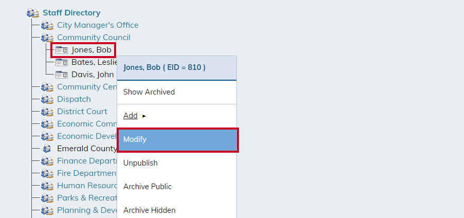 Modify option in menu.