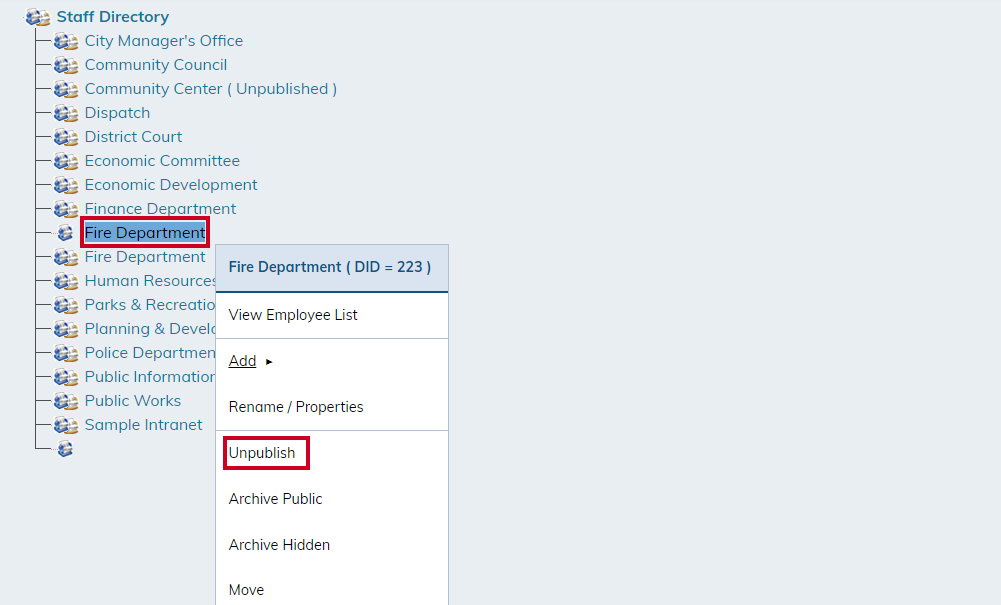 unpublish option.