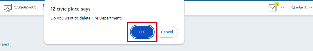 Ok button on Delete confirmation pop-up.