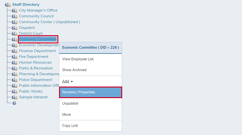 hover over the category and select rename properties