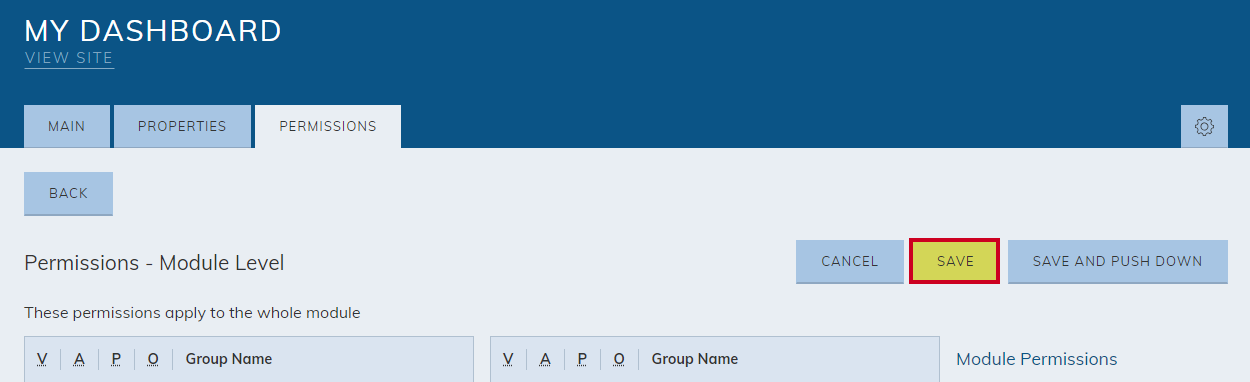 The Permission tab's save buttons.