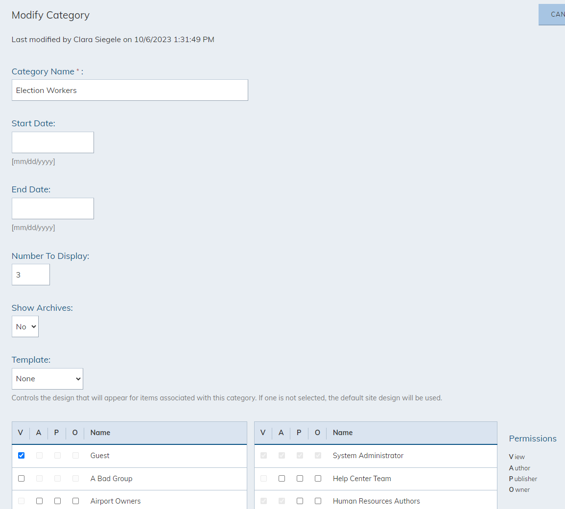 Modify category fields.