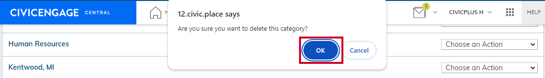 Delete Category Confirmation.