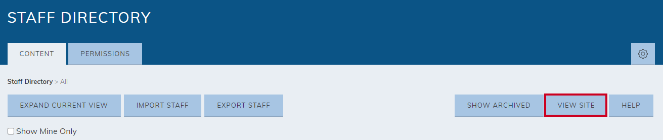 The View Site button is used to bring you to the front-end view of the Staff Directory on your website.