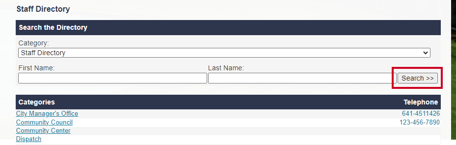 The Search button applies any added filters to the Staff Directory to narrow your results.