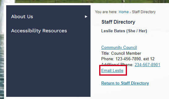 The form's link text is highlighted in the staff member entry.