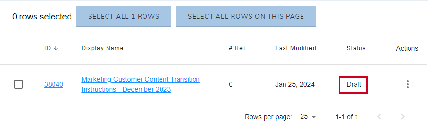 The document's status is set to Draft, meaning it is unpublished.