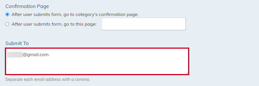 Form Center Submit To field.