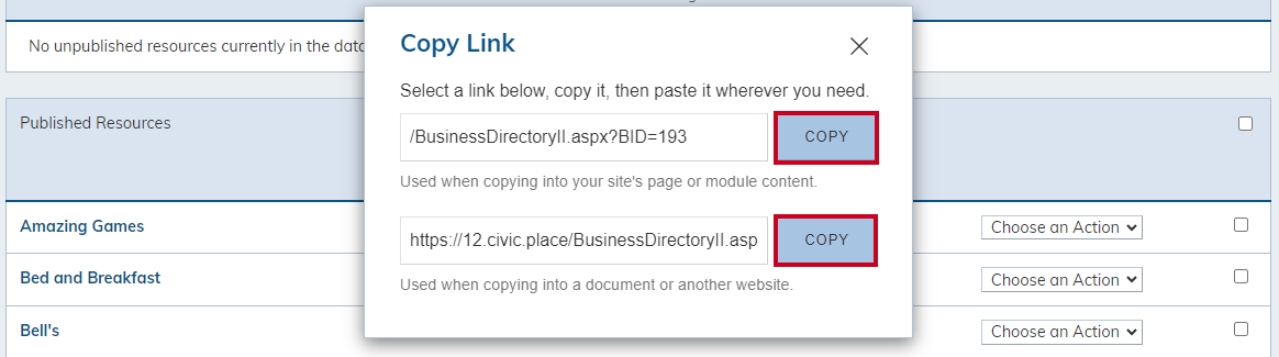 Copy Link Options.