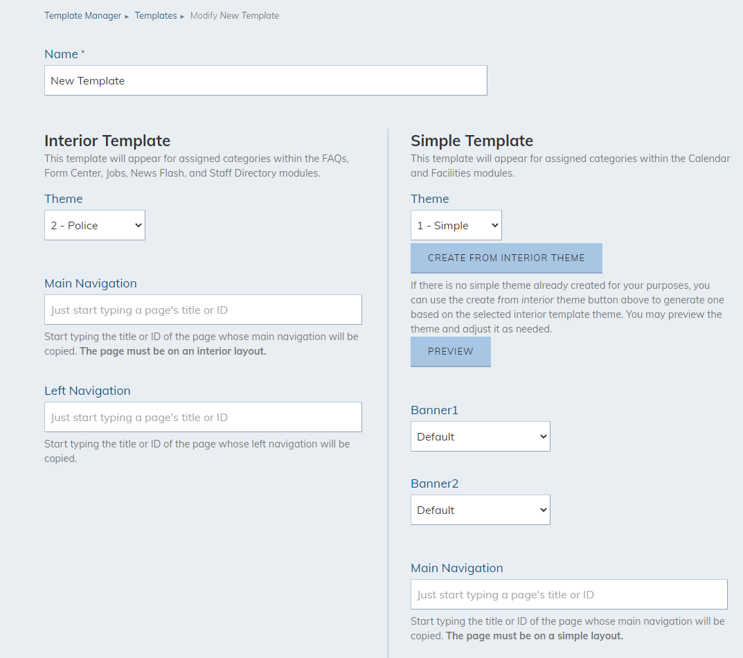 Template fields.