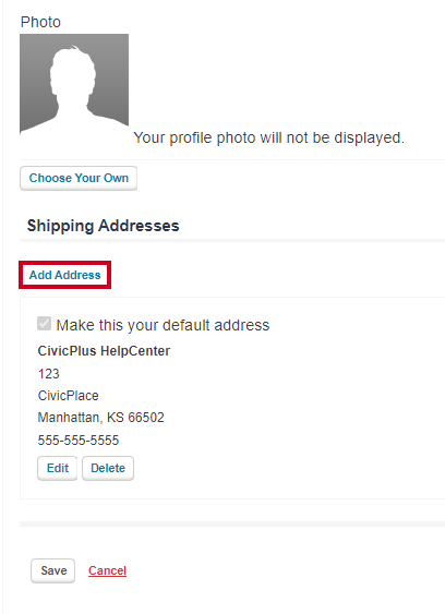 If you want to add a Shipping address, use the 'Add Address' button.