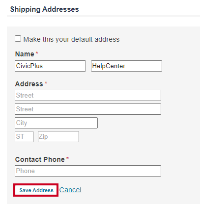 The Save Address button saves the address to your profile.