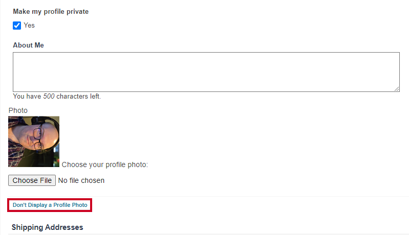 Use the Don't Display a Profile Picture when you no longer want to display a Profile Picture.