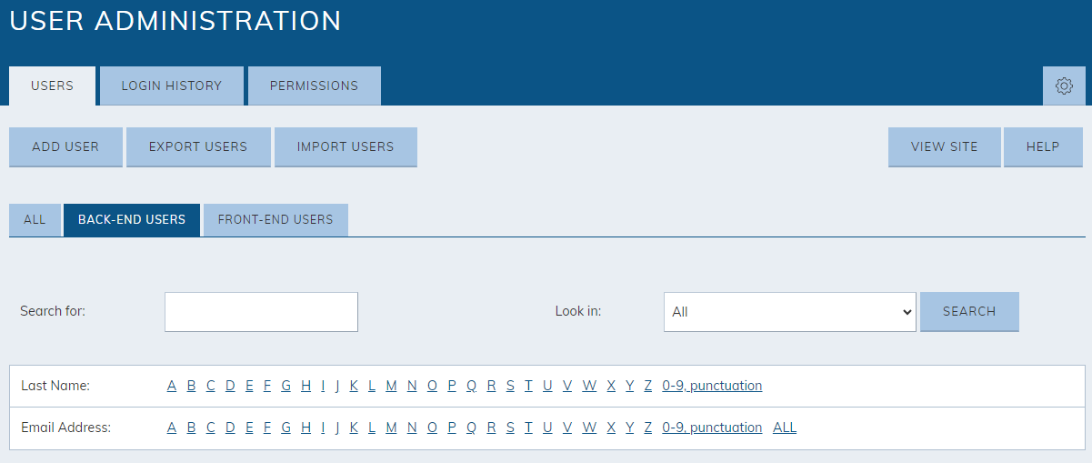 User Administration screen.