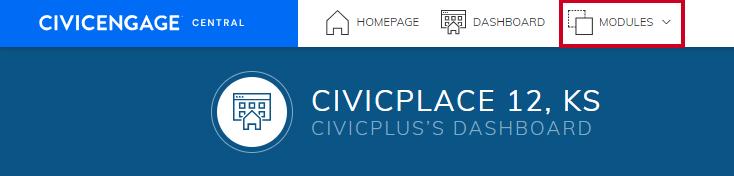 Web Central Modules Dropdown Menu Highlighted.