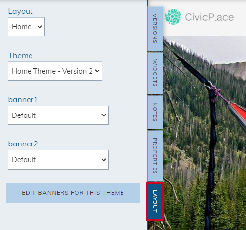 The Live Edit tool's Layouts tab for an existing Global Navigation page.