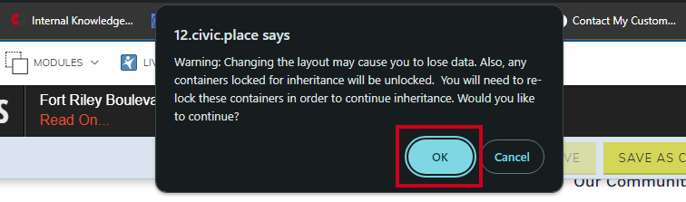 The warning confirmation pop-up message.