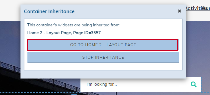 The widget's Container Inheritance pop-up message.