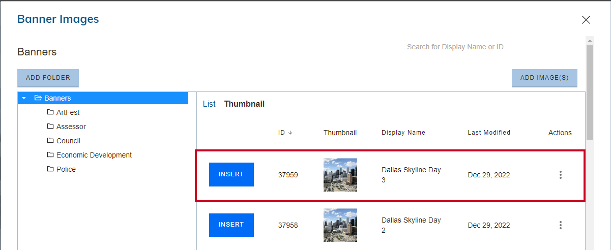 The banner image in a list of other images.