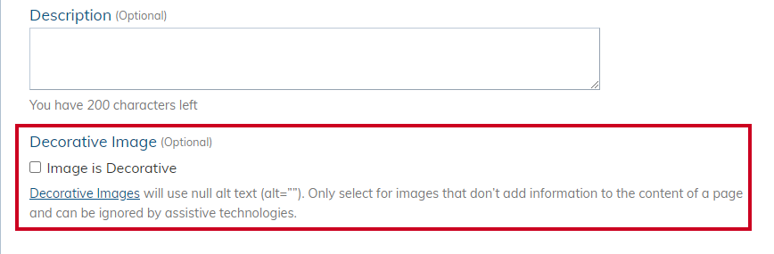 Click the checkbox if the Image is Decorative.