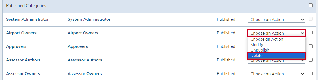 Actions menu with delete selected.