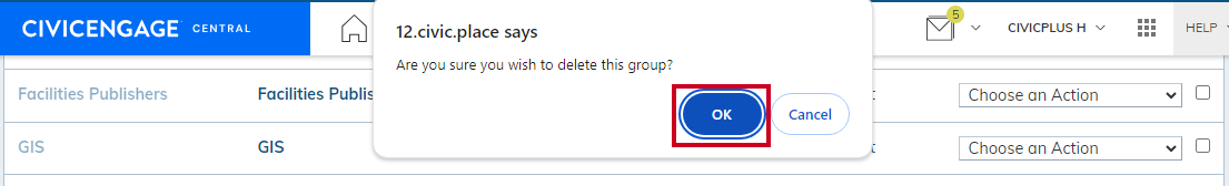 Ok button on delete confirmation pop-up.
