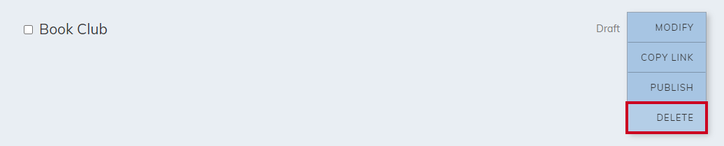 The category actions menu's delete option.