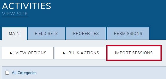 Web Central Activities Module Import Sessions Button.