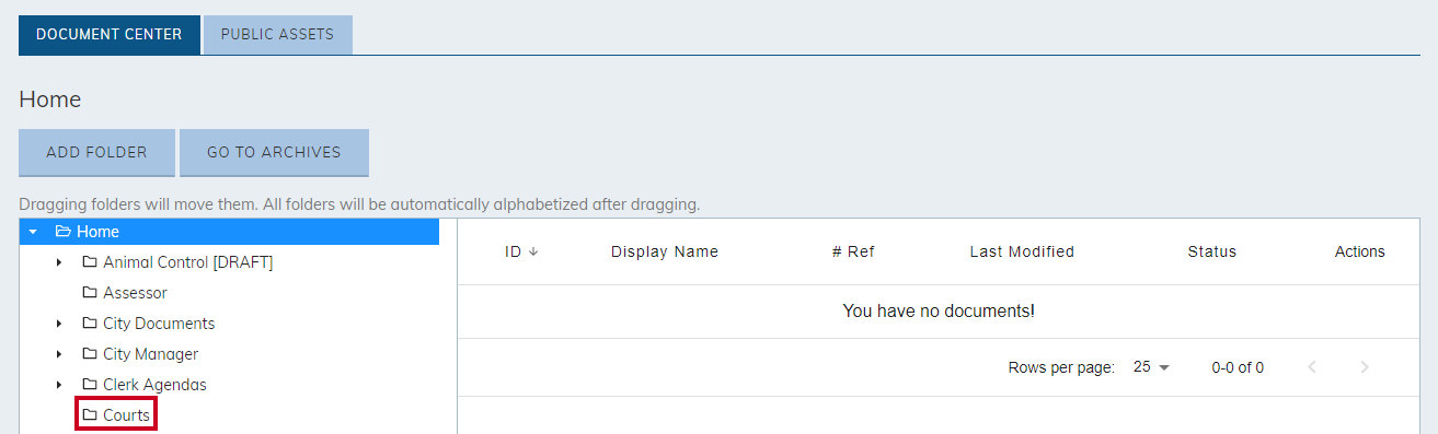 The name of the desired folder to the right of a folder icon, in the left-hand navigation.