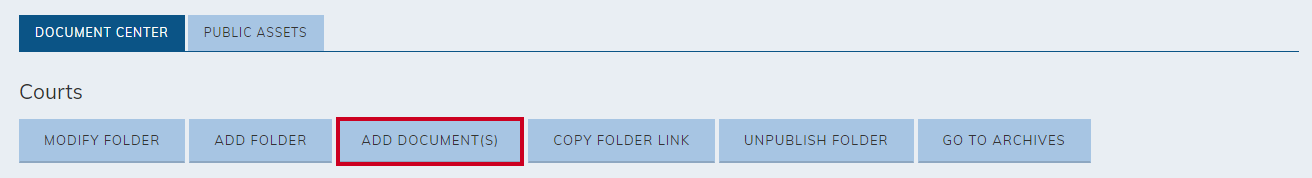 The button labeled Add Document to the right of the Modify Folder and Add Folder buttons, beneath the title of the folder.