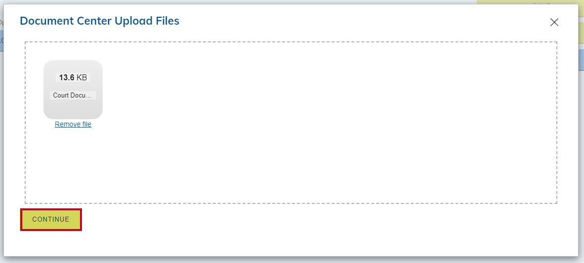 The button labeled Continue beneath the box containing the file.