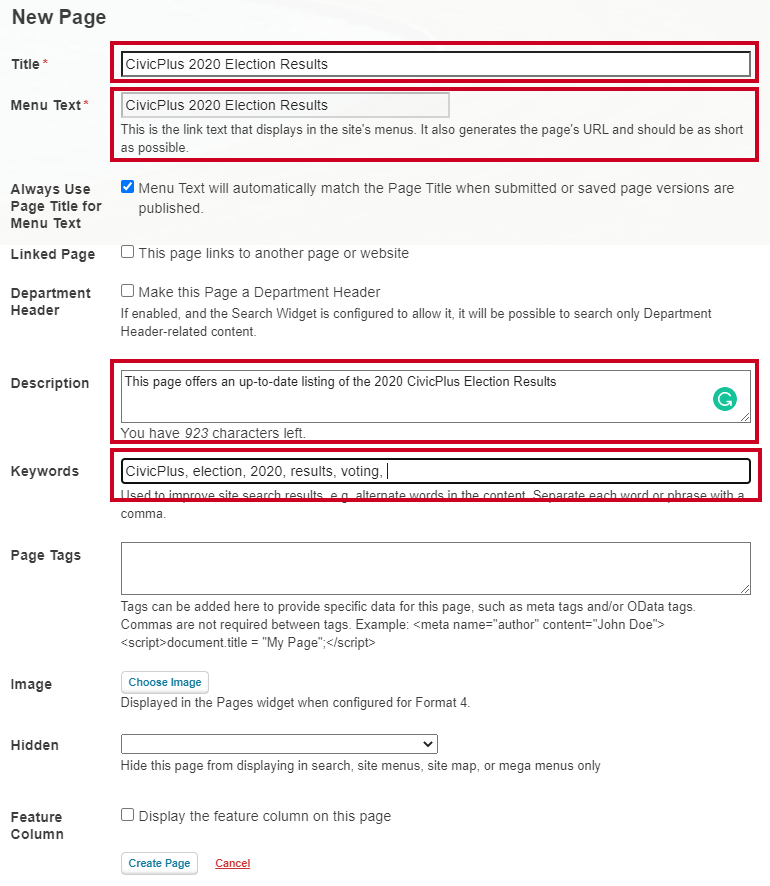 Create an election page example.