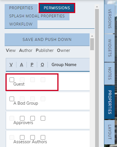 Properties tab with Guest permission unchecked.