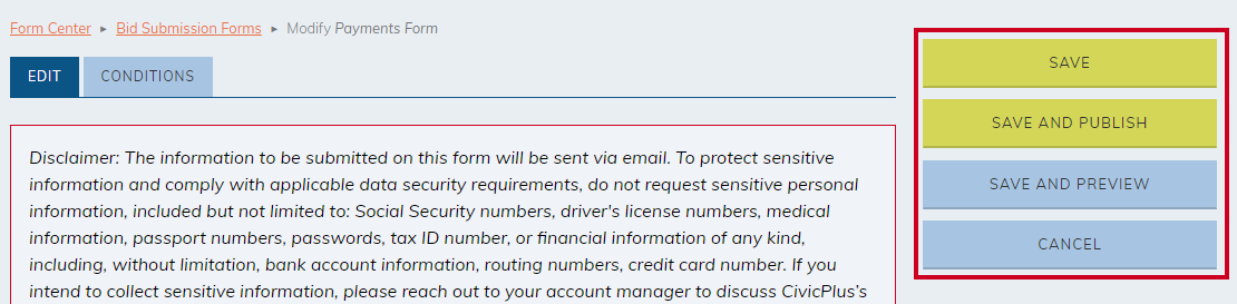 Save form options.