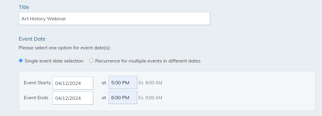 Event Title and Date.