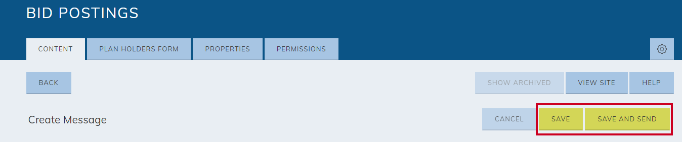 The saving options for Creating a Message.