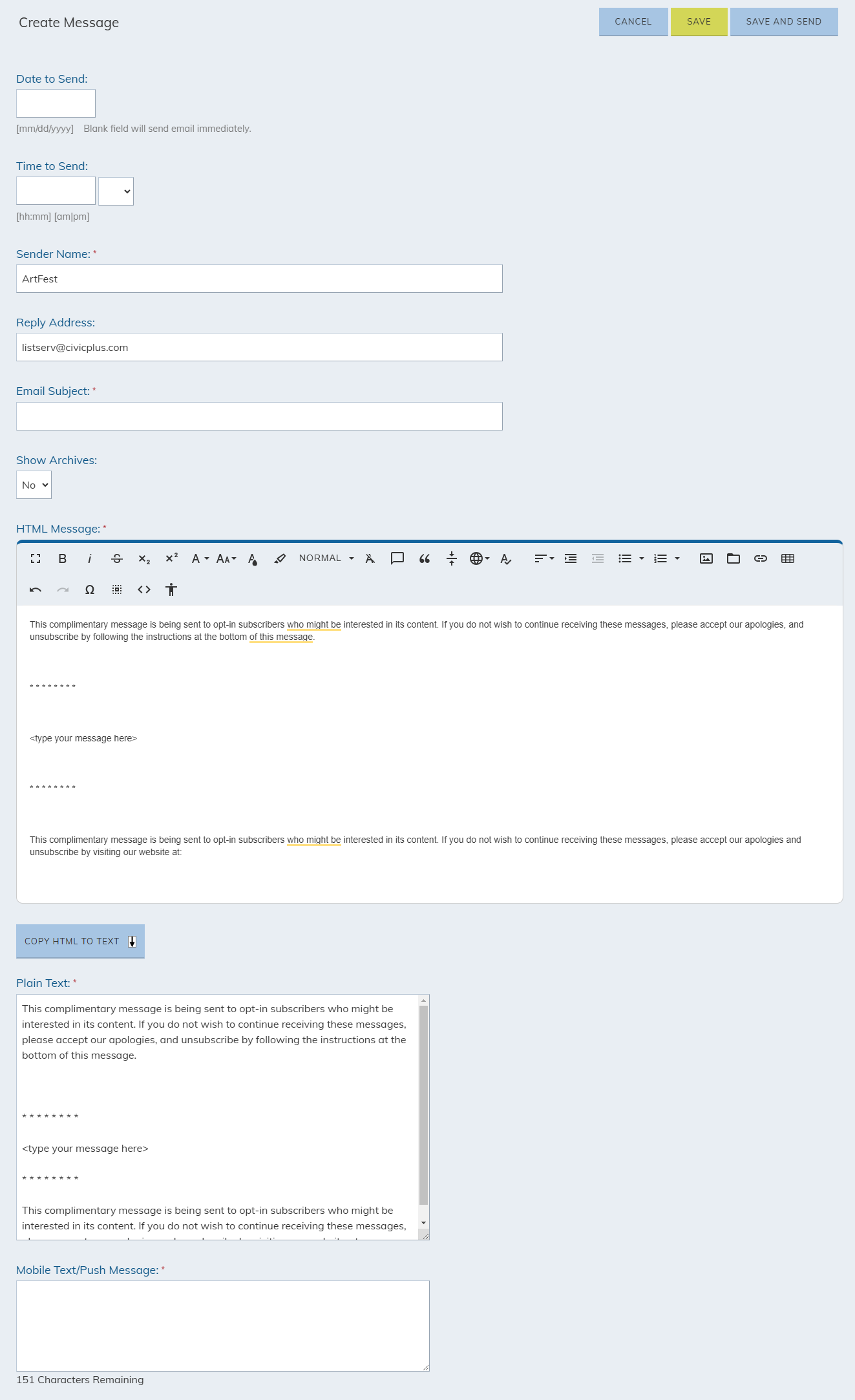 When creating a new message, make sure to fill in its informational fields.